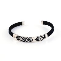 Silver and Rubber Aztec Borders Bangle