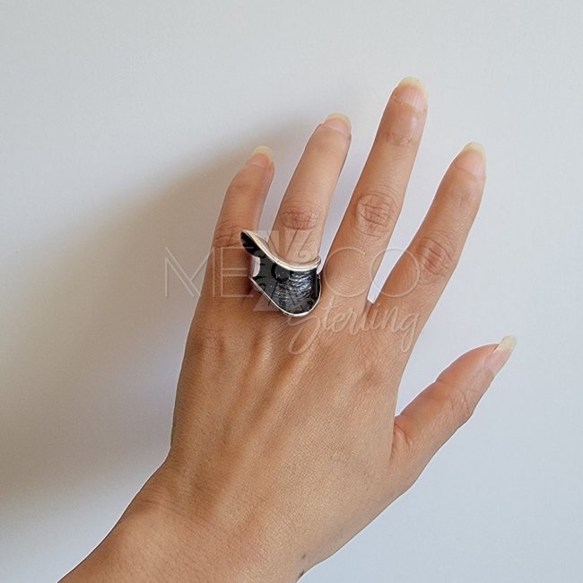 Oxidized Silver Sculptural Wave Ring