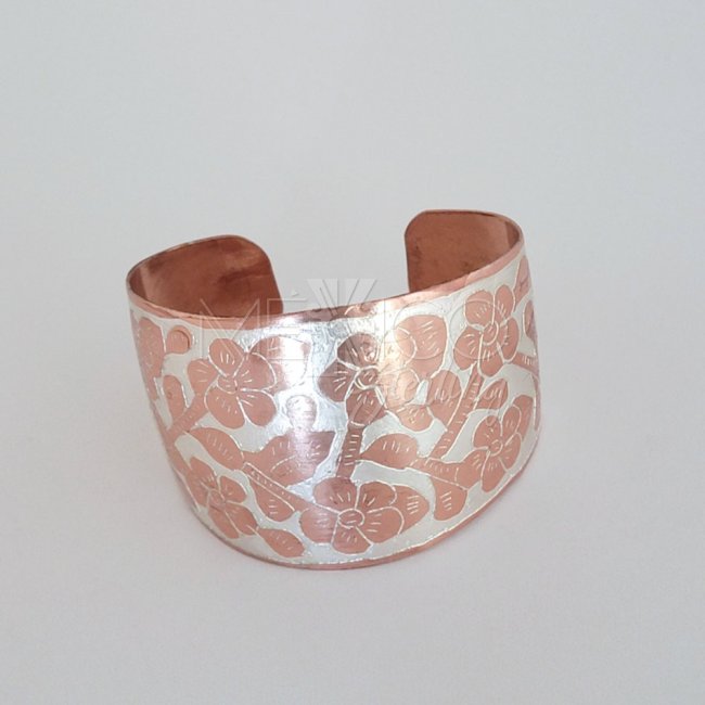 Floral Copper and Laminated Silver Cuff