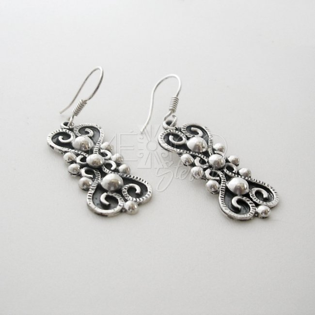 Oxidized Silver Baroque Dangle Earrings
