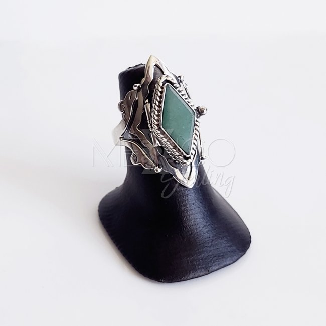 Baroque Taxco Silver Aventurine Poison Ring
