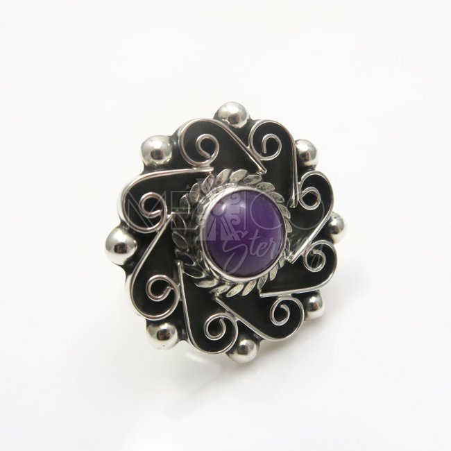 Silver Purple Agate Playful Pinwheel Ring - Click Image to Close