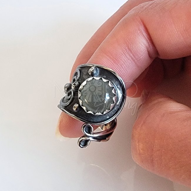 Oxidized Silver Peridot Mermaid Ring