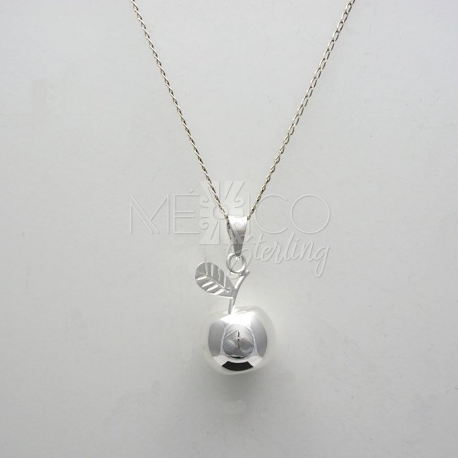 Taxco Silver Plated Apple Pendant - Click Image to Close