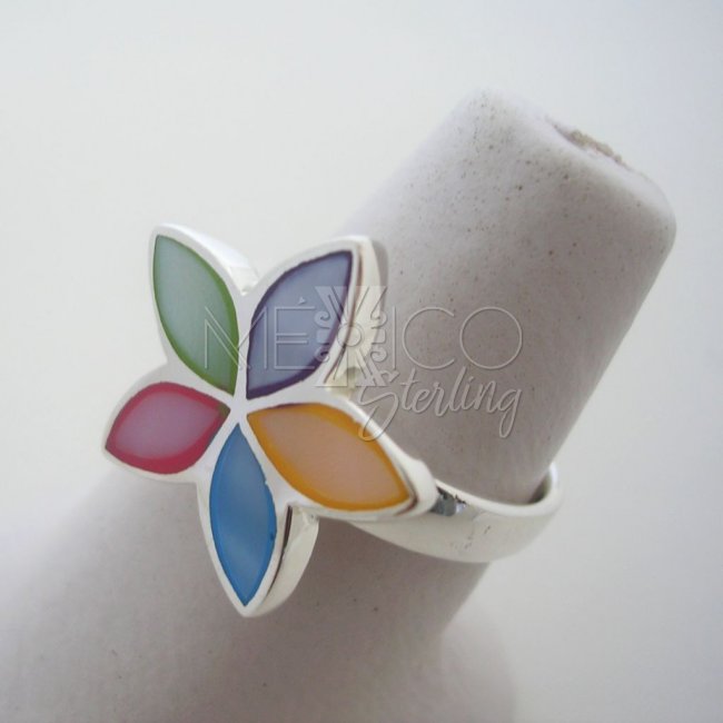 Taxco Silver Ring Mother of Pearl Inlay