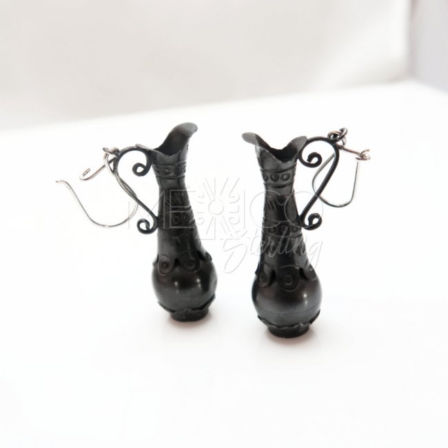 Oxidized Silver Decorated Vase Earrings