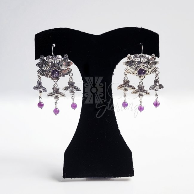Lovely Silver Birdies with Amethyst Earrings