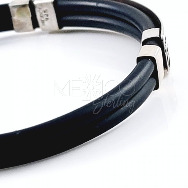 Silver and Rubber Aztec Theme Bracelet