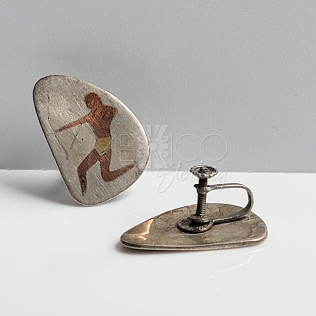 Vintage Silver Cave Paintings Screw Earrings