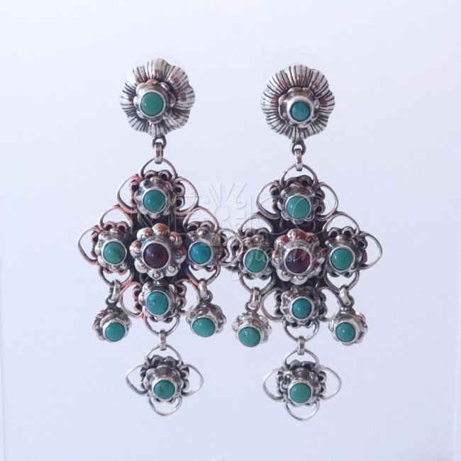 Multi Stones and Silver Star Earrings