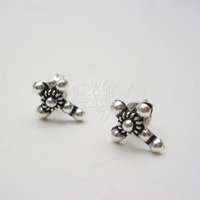 Taxco Silver Cross Stud Earrings - Click Image to Close