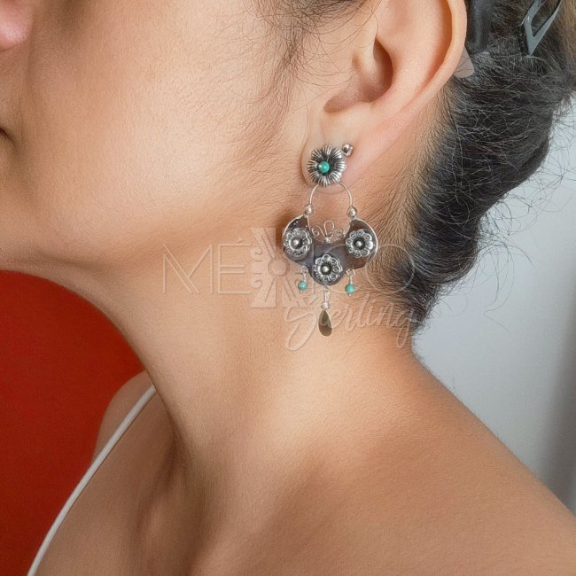 Summer Silver Flower Basket Earrings