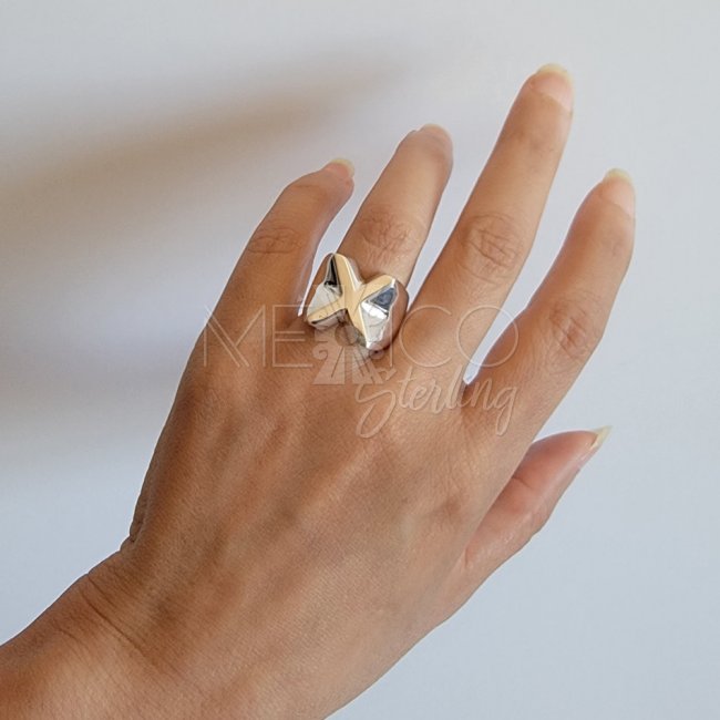 Modern Taxco Solid Silver X ring