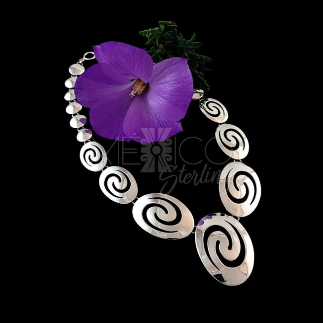 Taxco Silver Water Swirls Necklace - Click Image to Close