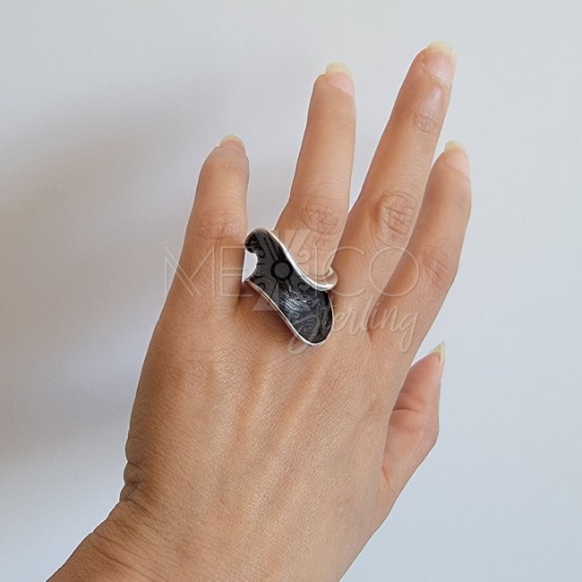 Oxidized Silver Sculptural Wave Ring
