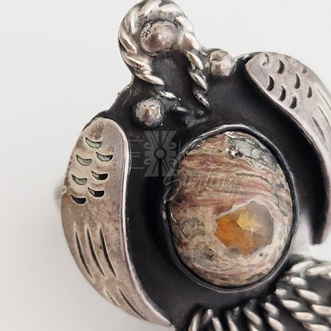 Mexican Opal and Silver Vintage Eagle Ring