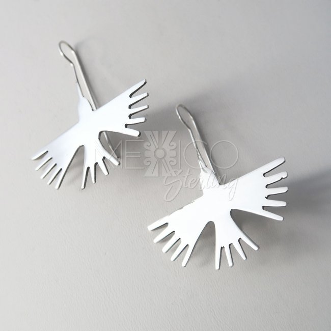 Nazca Dream Birds Large Silver Earrings - Click Image to Close