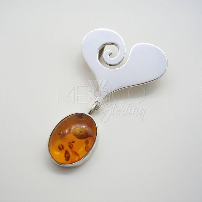 Taxco Sterling Silver Pendant with Amber
