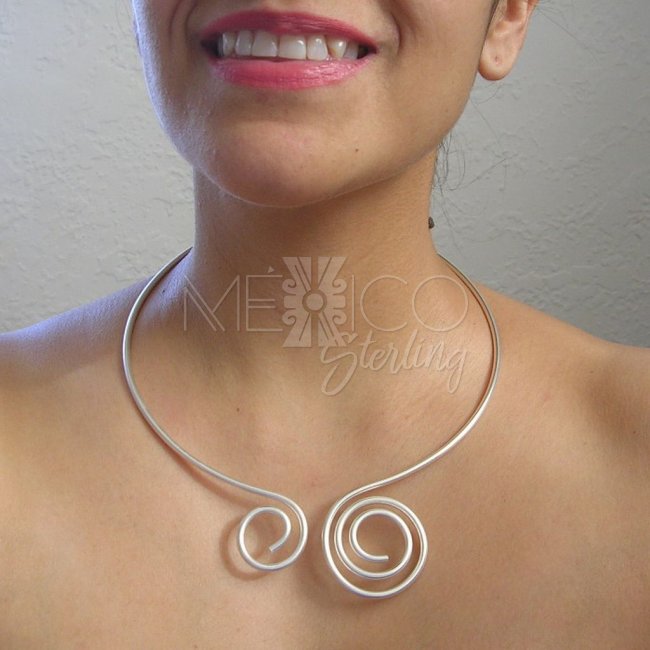 Mexican Silver Plated Choker with Swirls - Click Image to Close