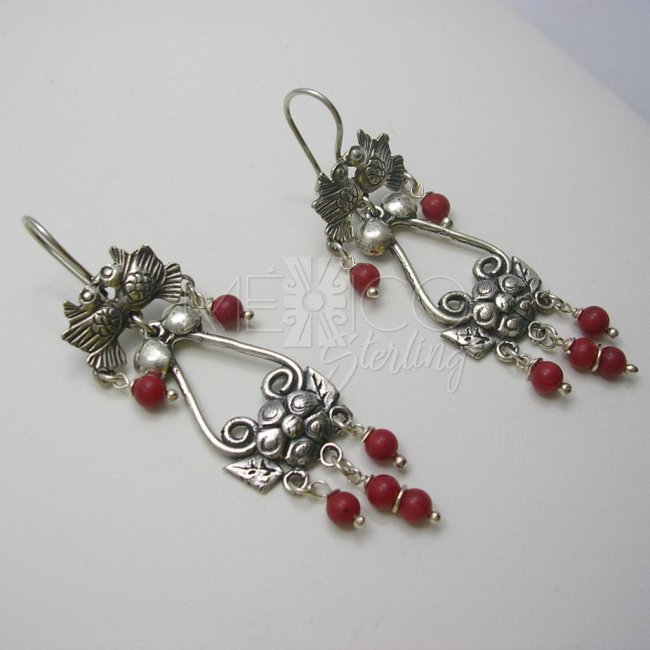 Silver Dangling Earrings Stone Beads