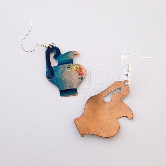 Mexican Decorated Copper Jarritos Earrings