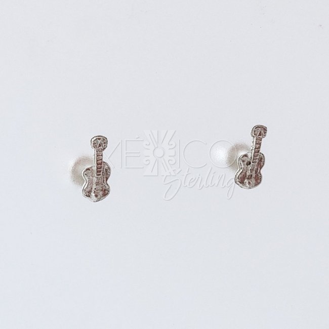 Cute Sterling Silver Miniature Guitar Studs