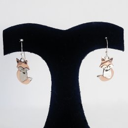 Silver and Copper Cute Dangle Fox Earrings