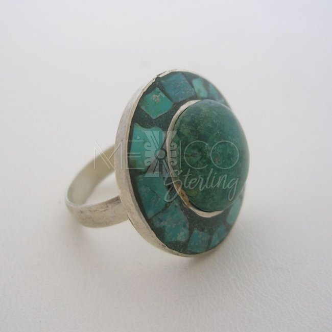 Silver Vintage Ring Malachite Inlay - Click Image to Close