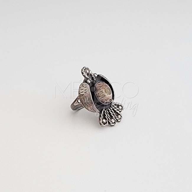 Mexican Opal and Silver Vintage Eagle Ring