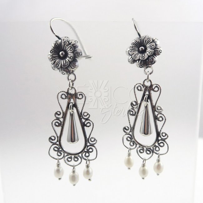 Silver Sweet Mañanitas Long Earrings - Click Image to Close