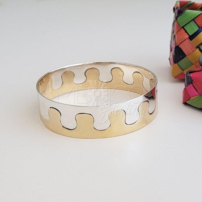 Puzzle Silver Two Tone Cuff Bracelet