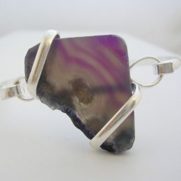 Silver Plated Bracelet Cuff with Natural Quartz