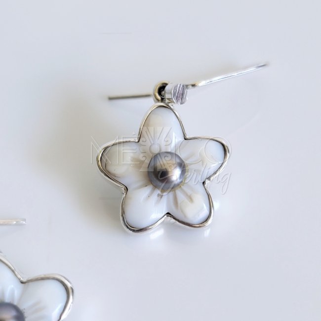 Silver and Mother of Pearl Flower Earrings