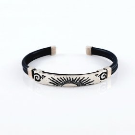 Silver and Rubber Aztec Theme Bracelet