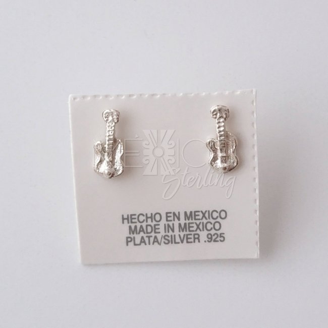 Cute Sterling Silver Miniature Guitar Studs