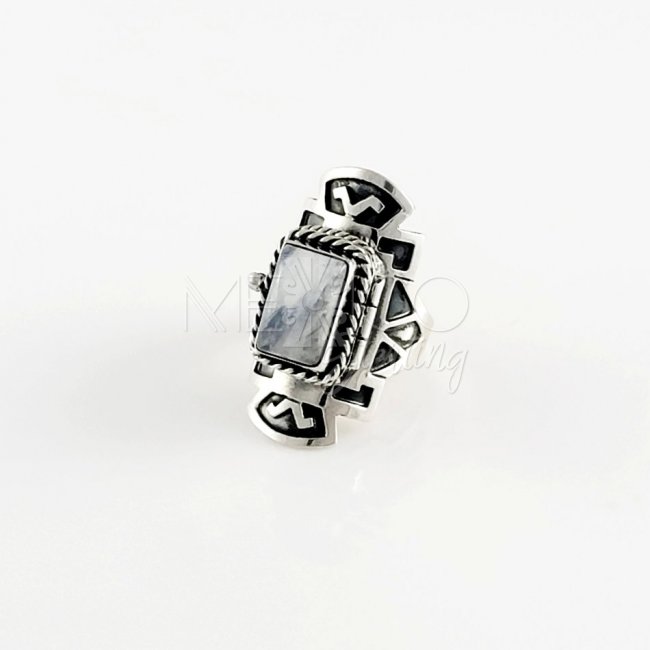 Aztec Silver and Moonstone Poison Ring