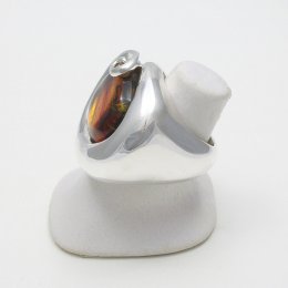 Silver and Amber Pebble in the Ocean Ring