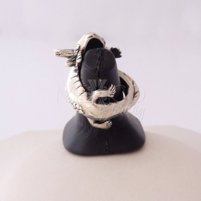 Cute King Axolotl Solid Silver Ring