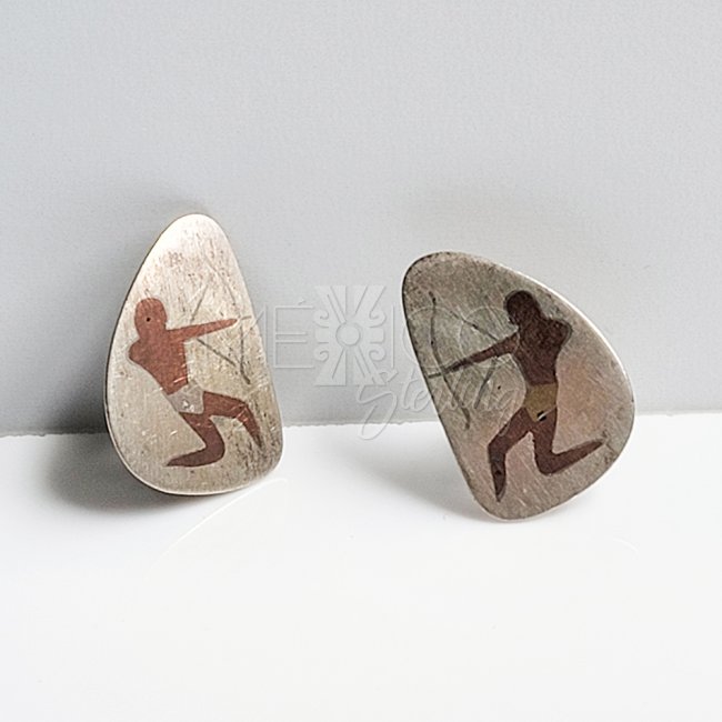 Vintage Silver Cave Paintings Screw Earrings