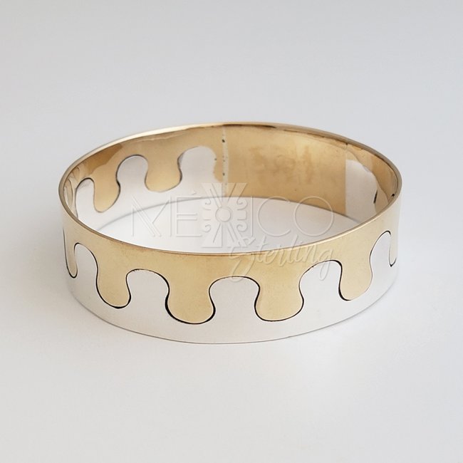 Puzzle Silver Two Tone Cuff Bracelet