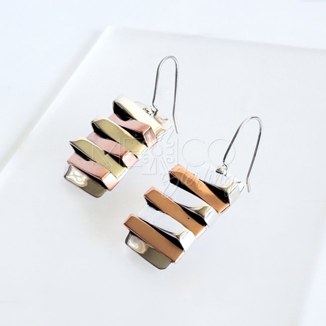 Silver Mixed Metals Stacked Bar Earrings
