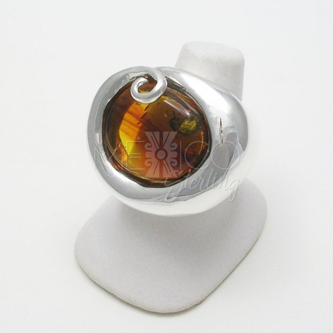 Silver and Amber Pebble in the Ocean Ring - Click Image to Close