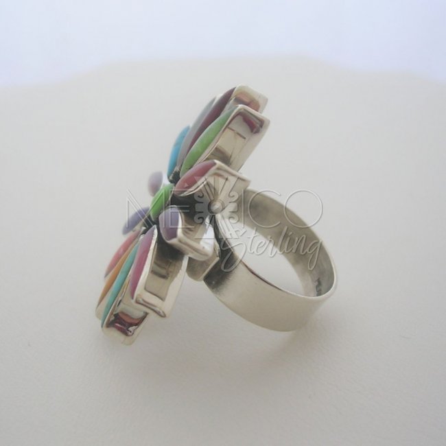 Adjustable Silver Ring with Faux Gemstones