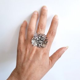 Abstract Art in Adjustable Silver Ring
