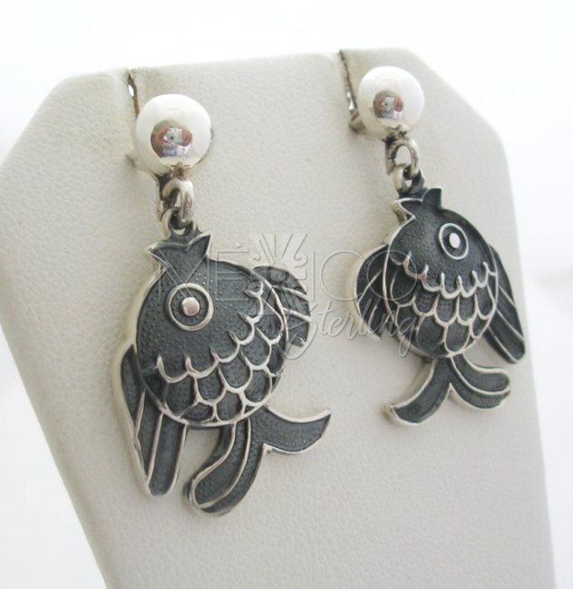 Silver Decorative Margot de Taxco Molds Fish Earrings