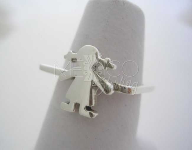 Unique Taxco Sterling Silver Little Girl Square Ring
