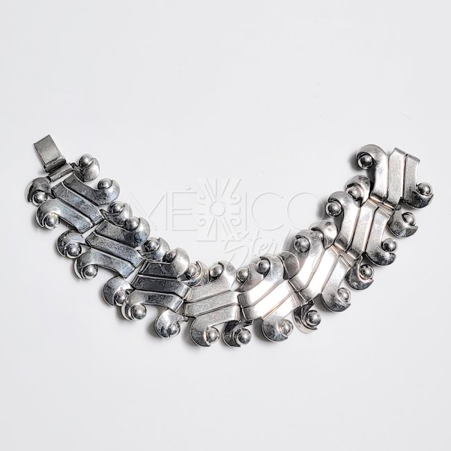 Vintage Mexican Silver Ethnic Borders Bracelet