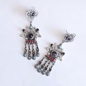 Multi-Stone Long Silver Traditional Earrings