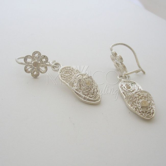 Charming Taxco Silver Filigree Earrings - Click Image to Close