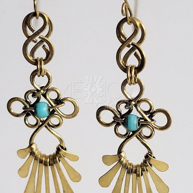 Brass and Turquoise Sun Rays Earrings